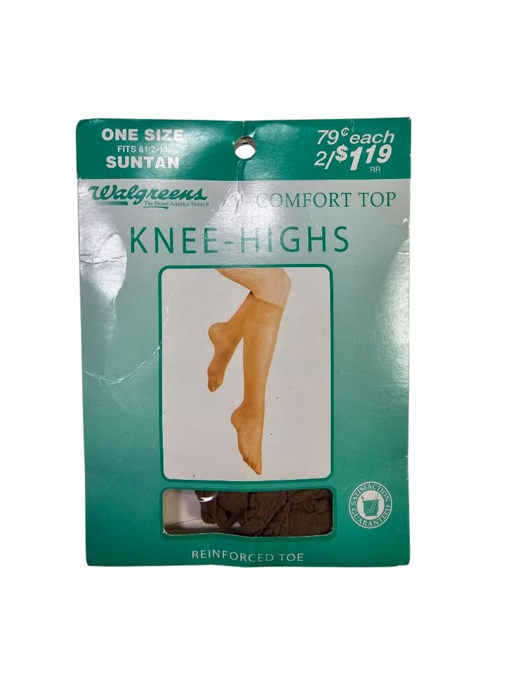 Walgreens Comfort Top Knee-Highs Nylon Stockings Suntan One Size Reinforced Toe